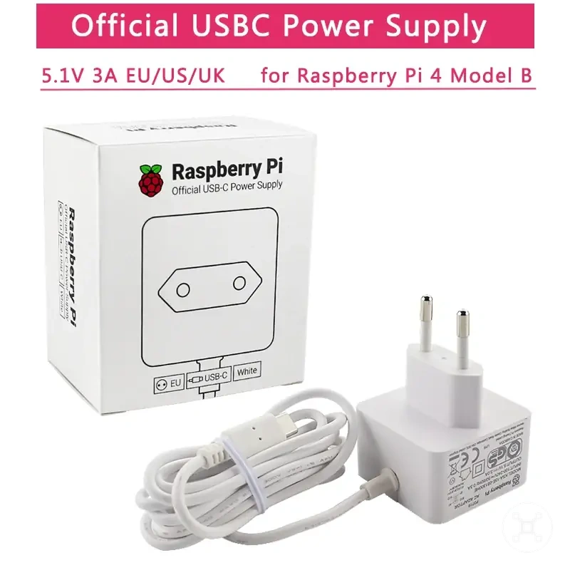 مزود طاقة USB-C لجهاز Raspberry Pi 4 مع خيارات قابس إقليمية