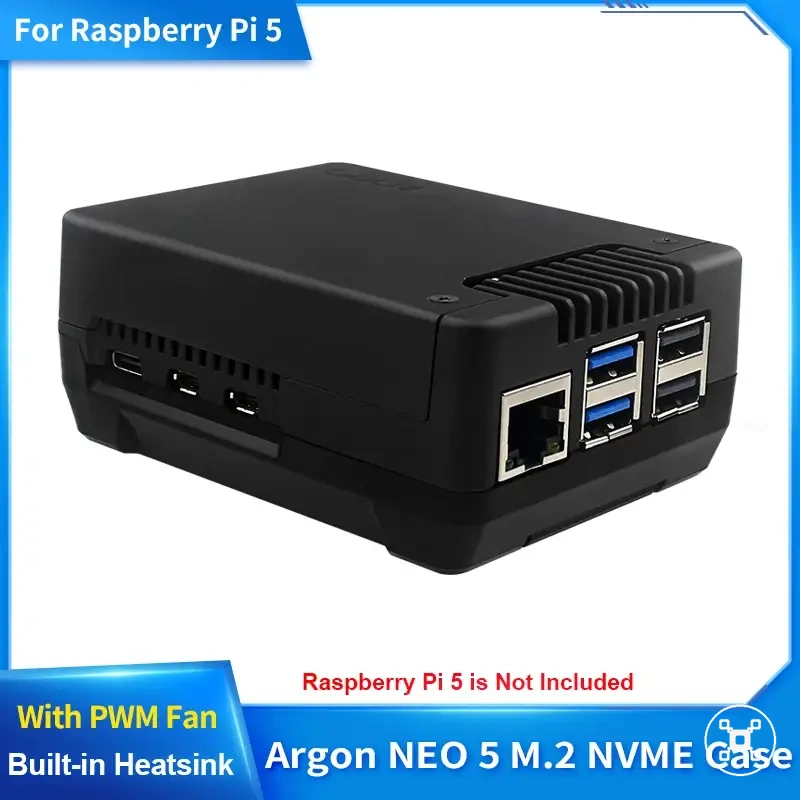 علبة NVMe لجهاز Raspberry Pi 5 مع مشتت حراري ومروحة مدمجين