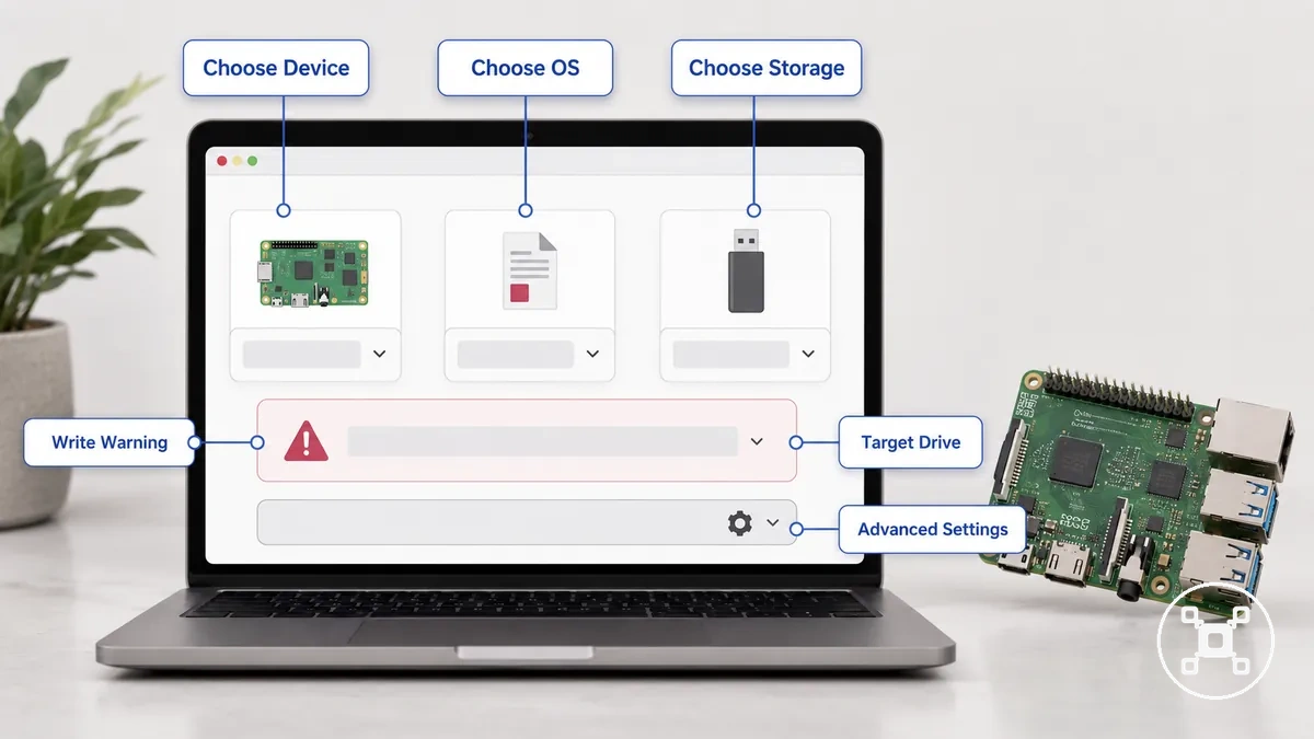 إعداد Raspberry Pi Imager قبل كتابة Raspberry Pi OS على وسيلة التخزين