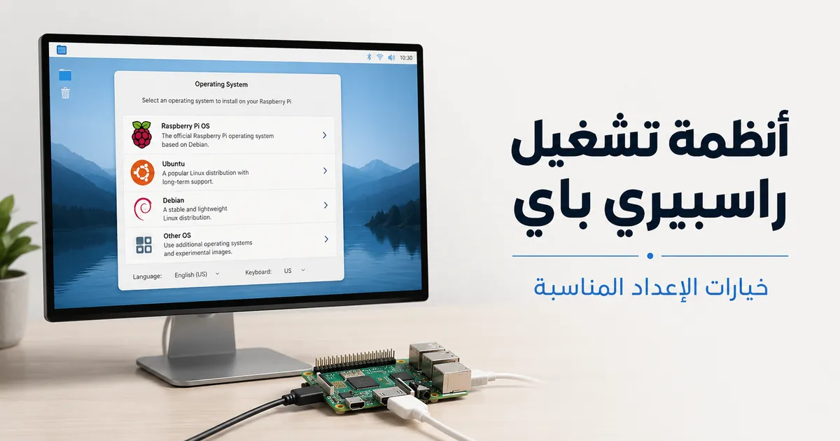 شاشة سطح مكتب راسبيري باي تعرض خيارات إعداد نظام التشغيل