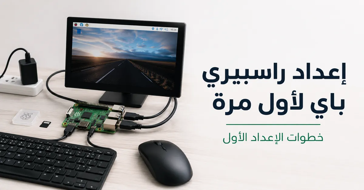راسبيري باي موصول بشاشة ولوحة مفاتيح وفأرة وبطاقة تخزين ومزود طاقة للإعداد الأول