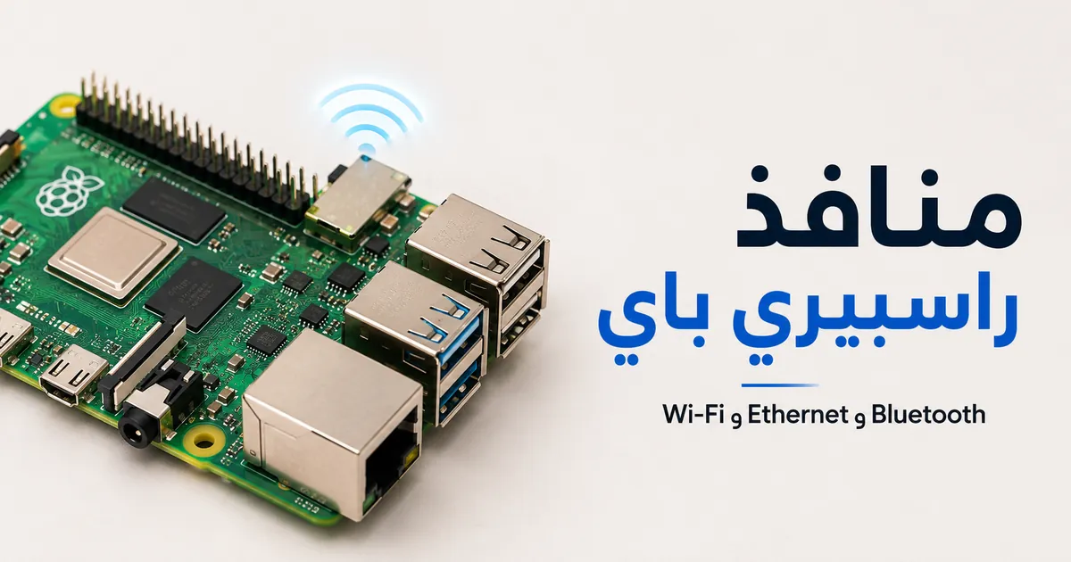 منافذ راسبيري باي ومكونات الاتصال اللاسلكي ظاهرة على اللوحة