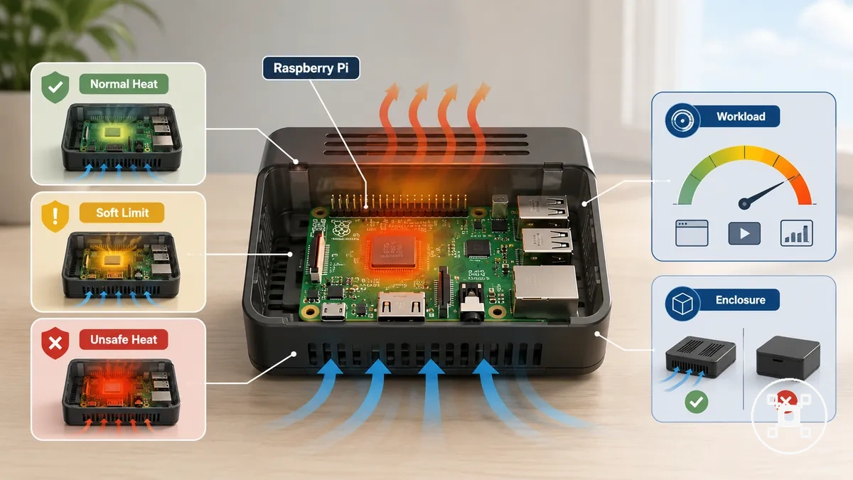 Raspberry-Pi-Board mit Wärmebereich, Gehäuse und Luftstromkontext
