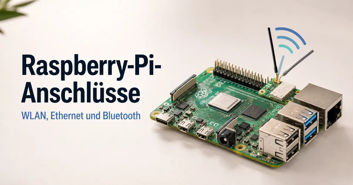 Raspberry-Pi-Anschlüsse und Bauteile für drahtlose Verbindungen auf der Platine