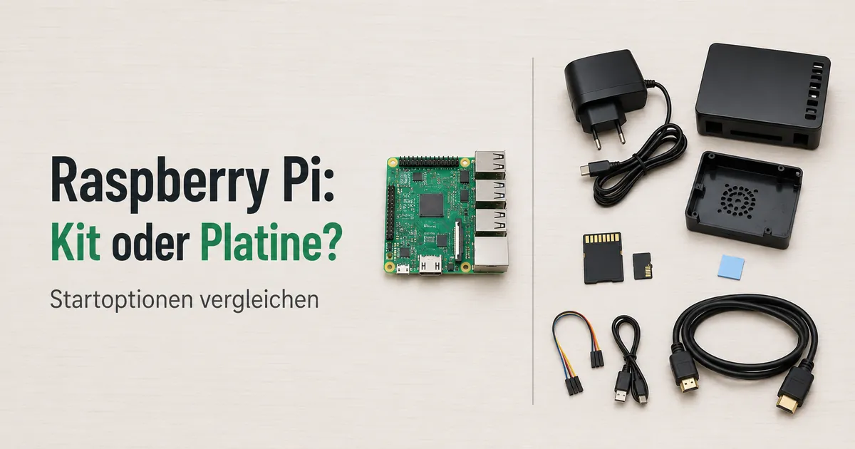 Raspberry-Pi-Platine neben Teilen eines Starterkits zum Vergleich der Einrichtungsoptionen