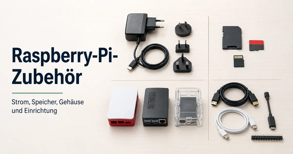Raspberry-Pi-Zubehör mit Netzteil, Speicherkarte, Gehäuse und Kabeln