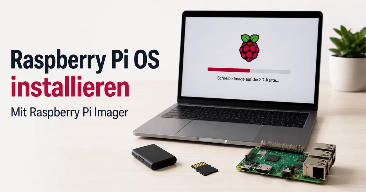 Installationsprozess von Raspberry Pi OS mit microSD-Karte und Computer