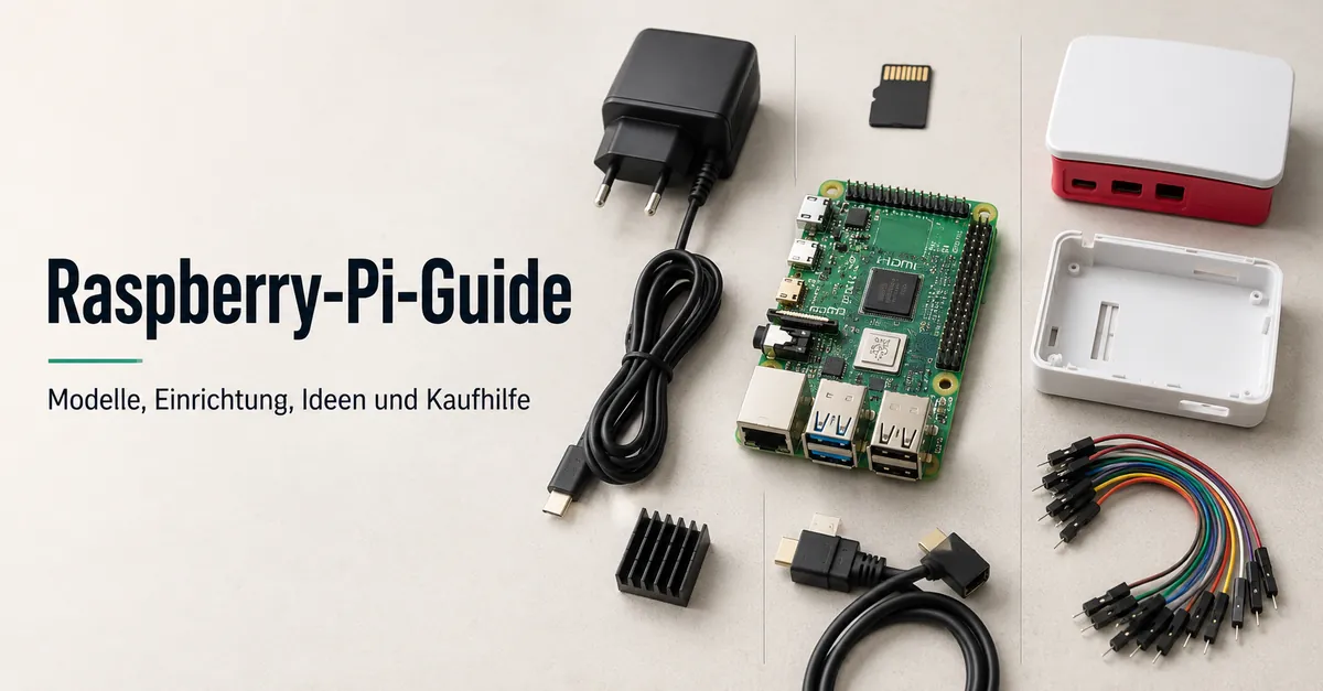 Raspberry-Pi-Platine mit typischem Einrichtungszubehör für den Vergleich angeordnet