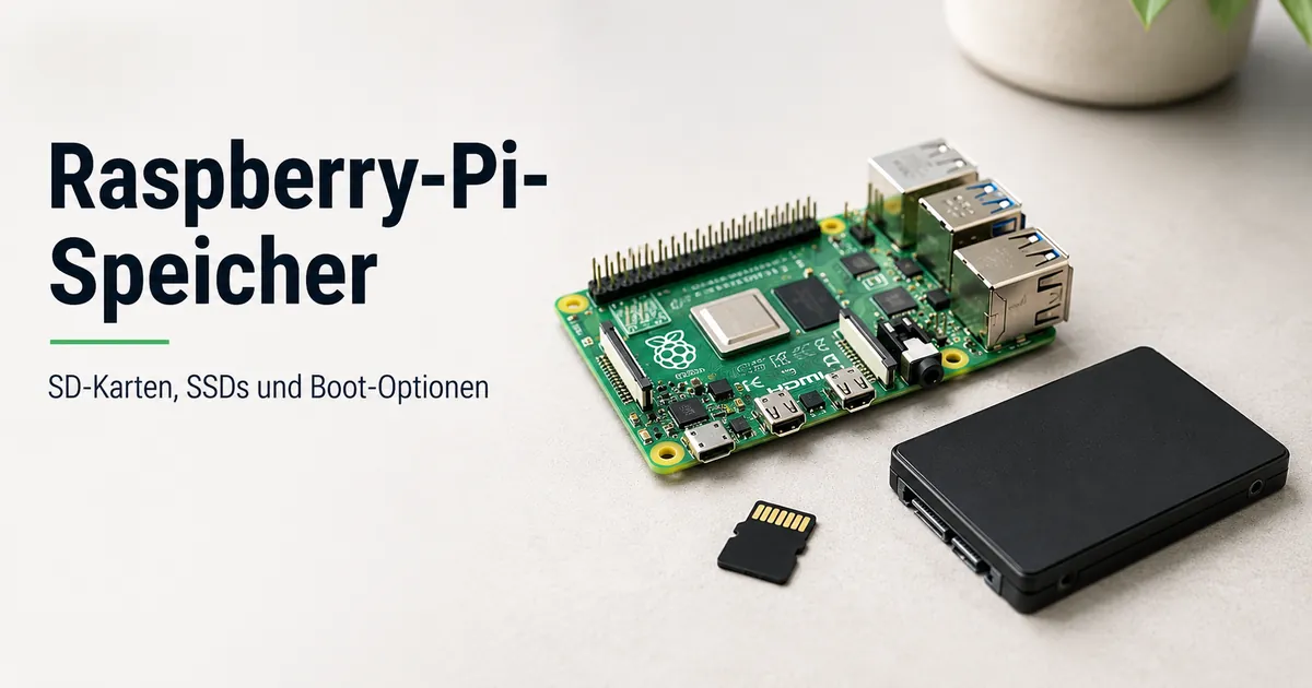 Raspberry Pi mit microSD-Karte und SSD-Speicheroptionen nebeneinander