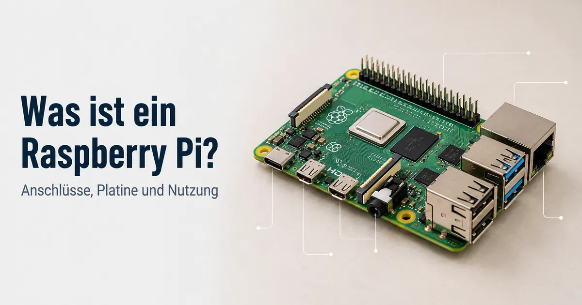 Raspberry-Pi-Einplatinencomputer mit sichtbaren Hauptanschlüssen und Platinenlayout