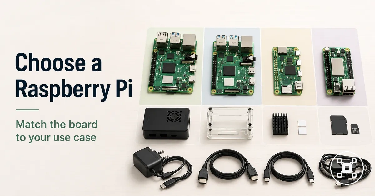 Different Raspberry Pi boards and accessories placed side by side for selection