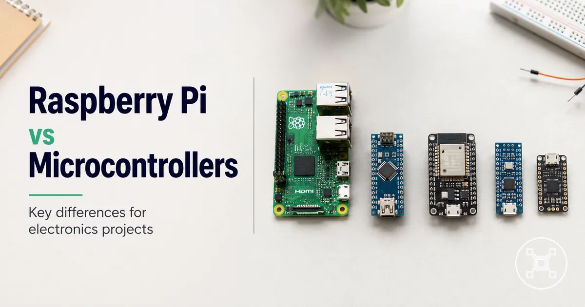 Raspberry Pi board compared with smaller microcontroller boards for electronics projects