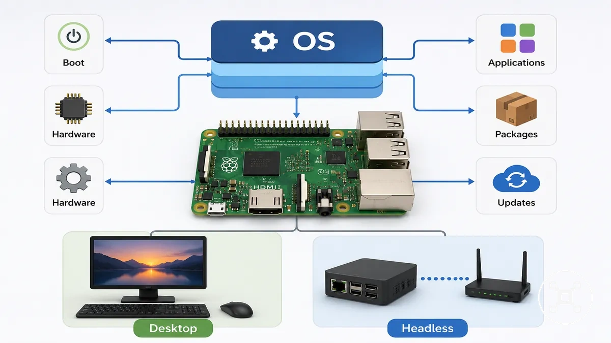 Diagram showing what a Raspberry Pi operating system controls on the board