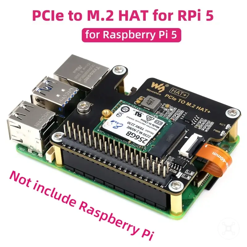 HAT PCIe a M.2 para Raspberry Pi 5 con cable y cabecera GPIO