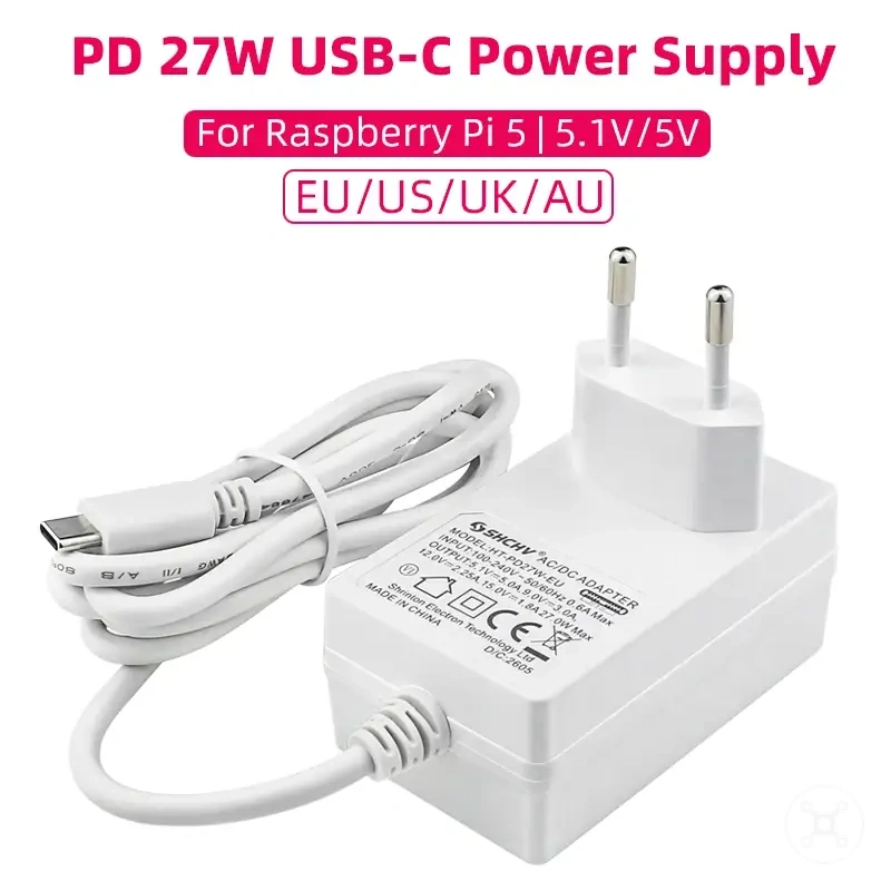 Fuente de alimentación USB-C para Raspberry Pi 5 con adaptador de enchufe