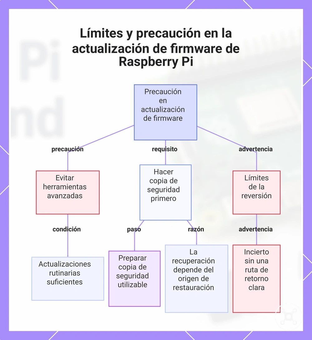 Límites y precaución en la actualización de firmware de Raspberry Pi
