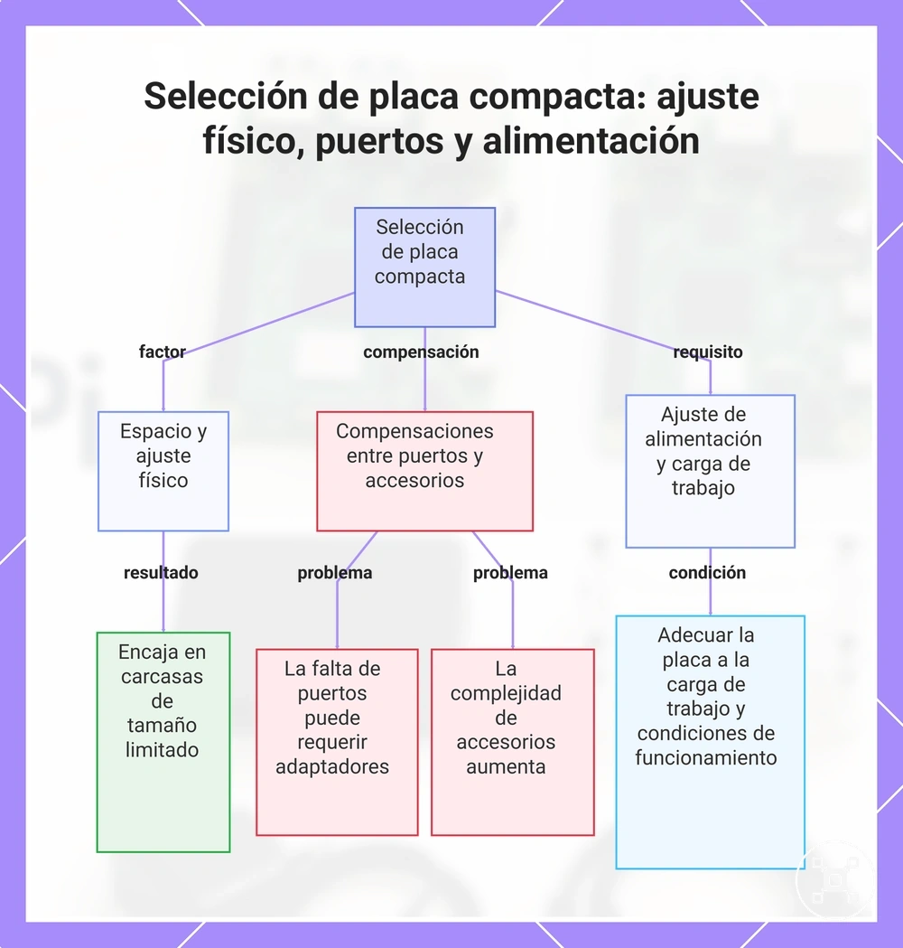 Selección de placa compacta: ajuste físico, puertos y alimentación