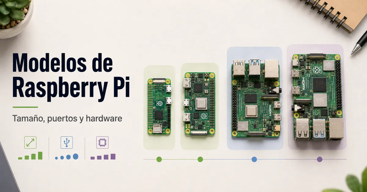 Placas Raspberry Pi comparadas por tamaño, puertos y distribución del hardware
