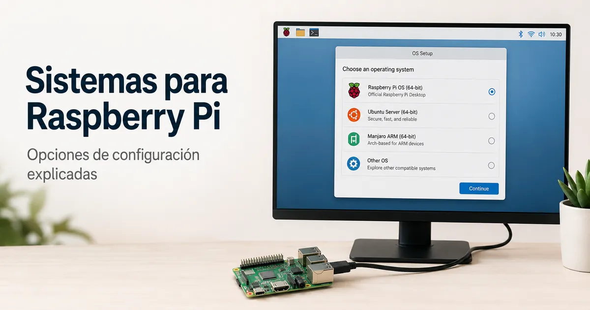 Pantalla de escritorio de Raspberry Pi con opciones de configuración del sistema operativo