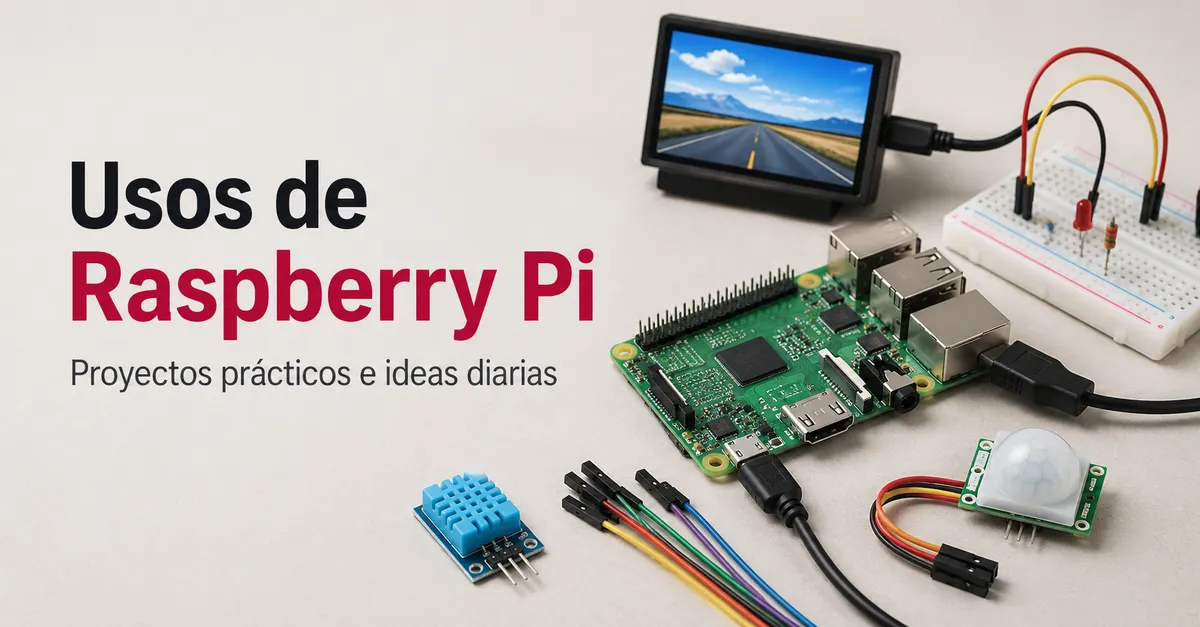 Raspberry Pi conectada a accesorios para proyectos prácticos en casa y aprendizaje
