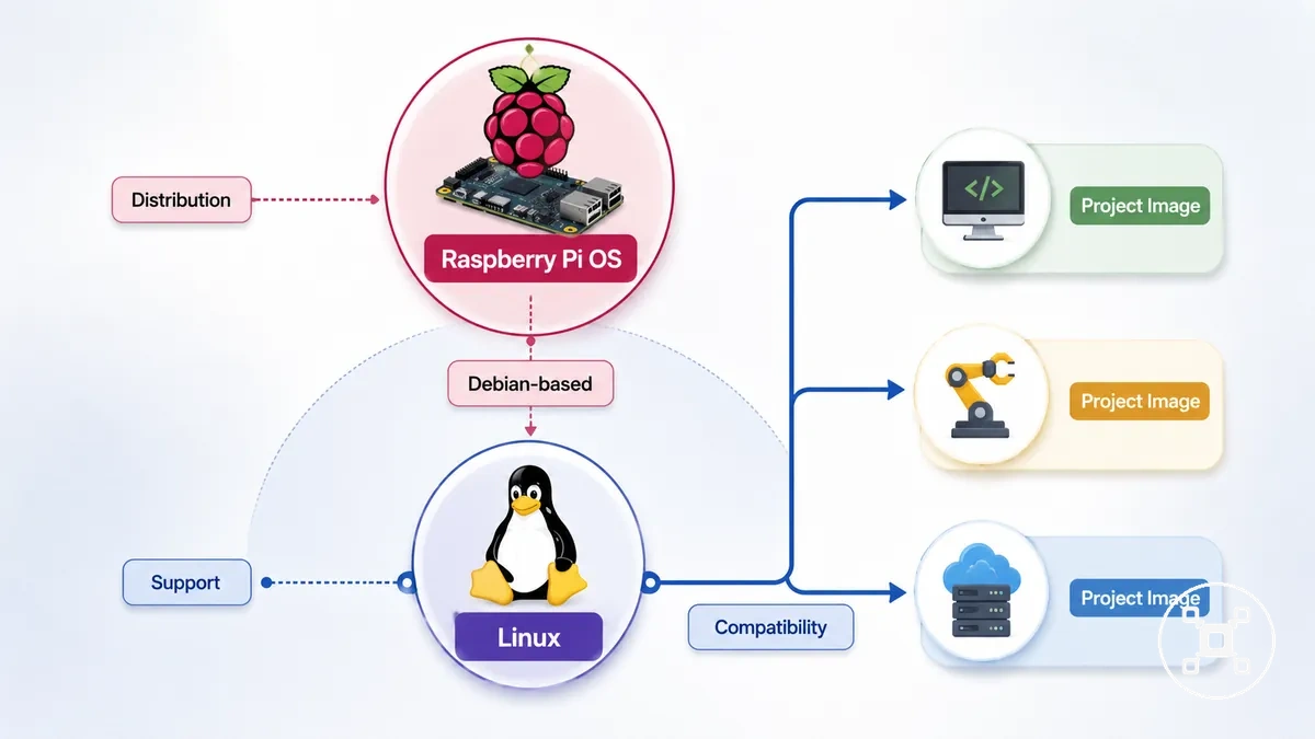 Diagramme comparant Raspberry Pi OS, les distributions Linux et les images Raspberry Pi spécifiques à un projet