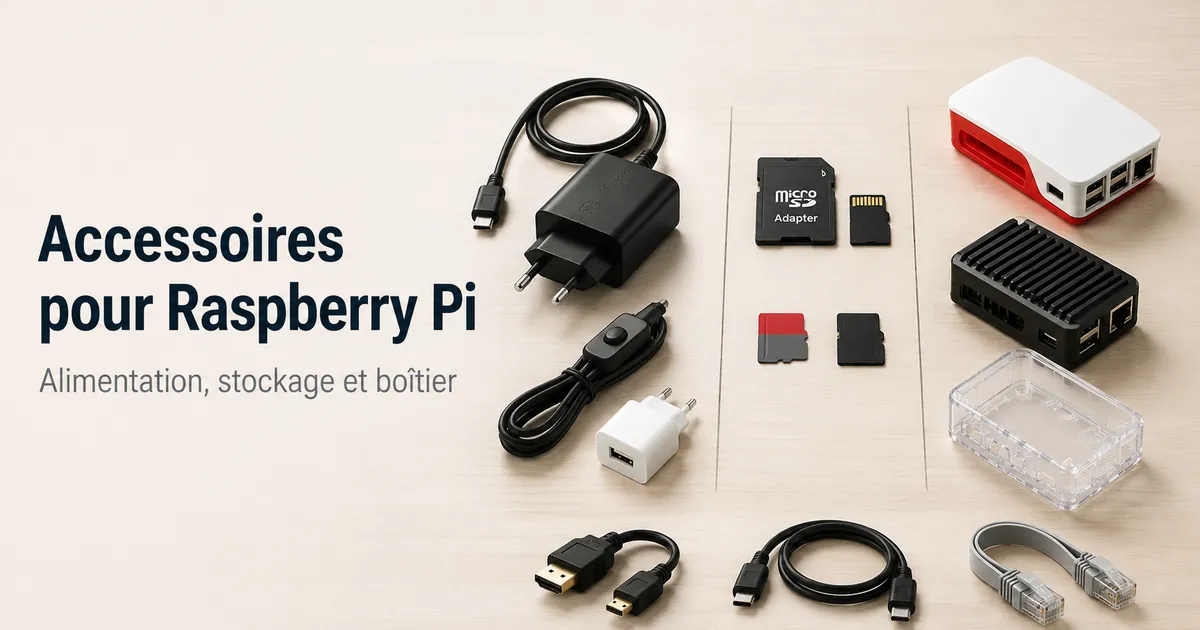 Accessoires pour Raspberry Pi avec alimentation, carte de stockage, boîtier et câbles