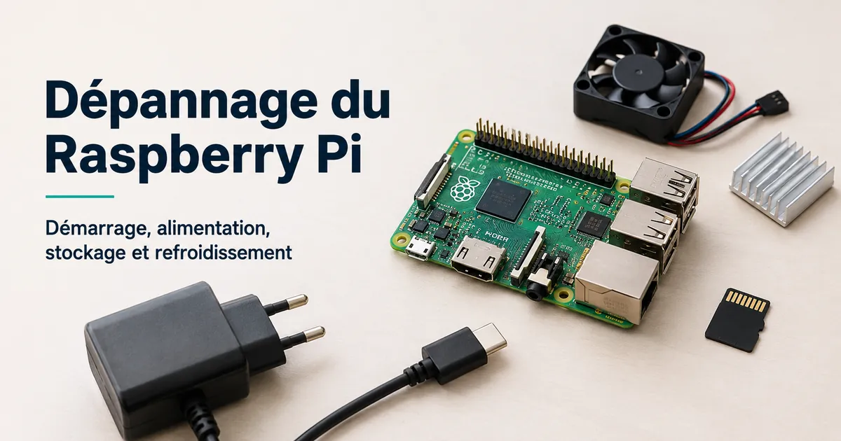 Configuration de dépannage du Raspberry Pi avec alimentation, stockage et refroidissement
