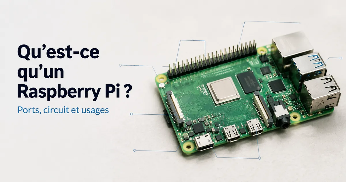 Ordinateur monocarte Raspberry Pi avec ses principaux ports et le circuit imprimé visibles