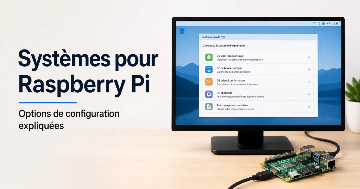 Écran de bureau Raspberry Pi affichant des options de configuration du système d’exploitation