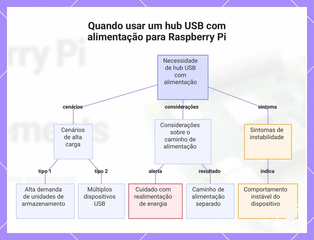Quando usar um hub USB com alimentação para Raspberry Pi