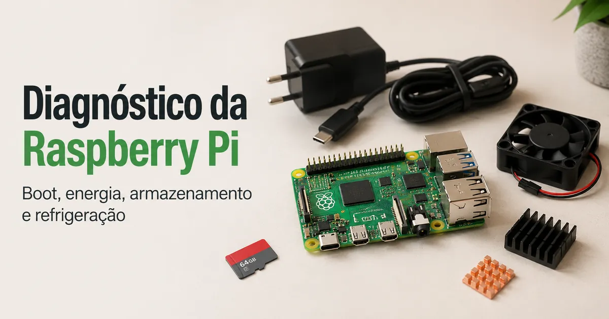 Configuração de diagnóstico da Raspberry Pi com energia, armazenamento e refrigeração