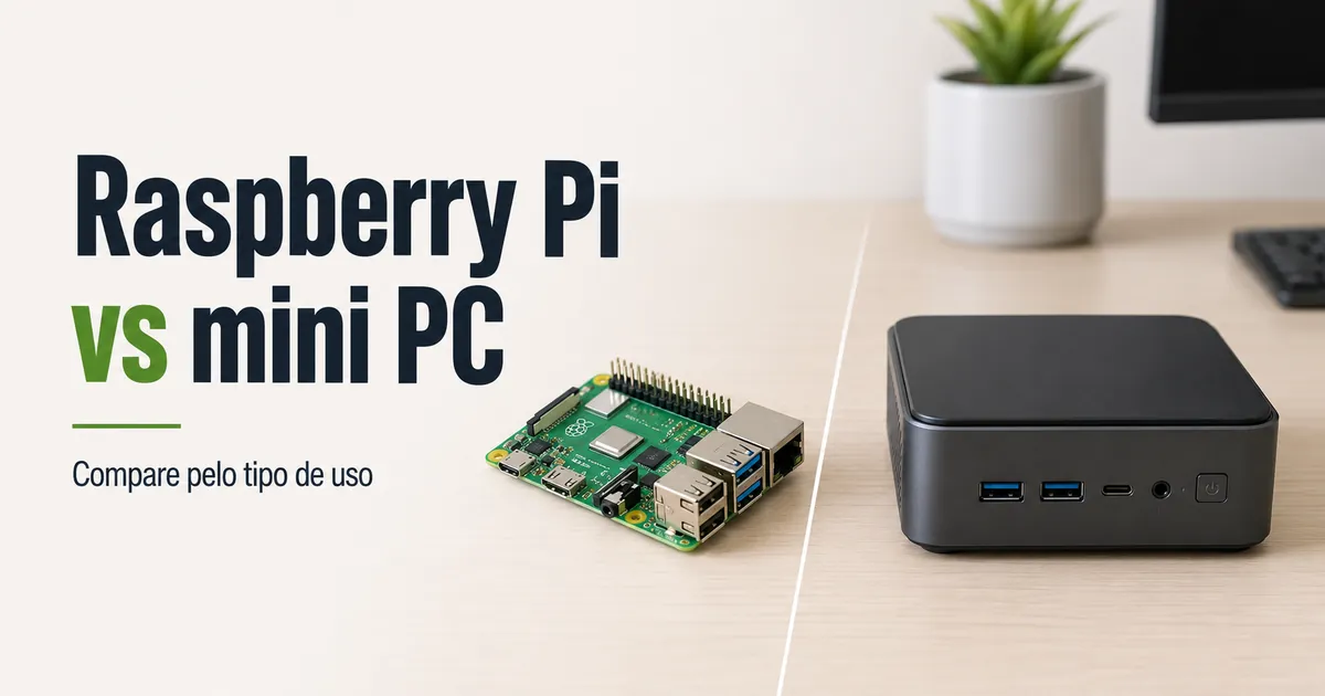 Placa Raspberry Pi ao lado de um mini PC compacto para comparar casos de uso