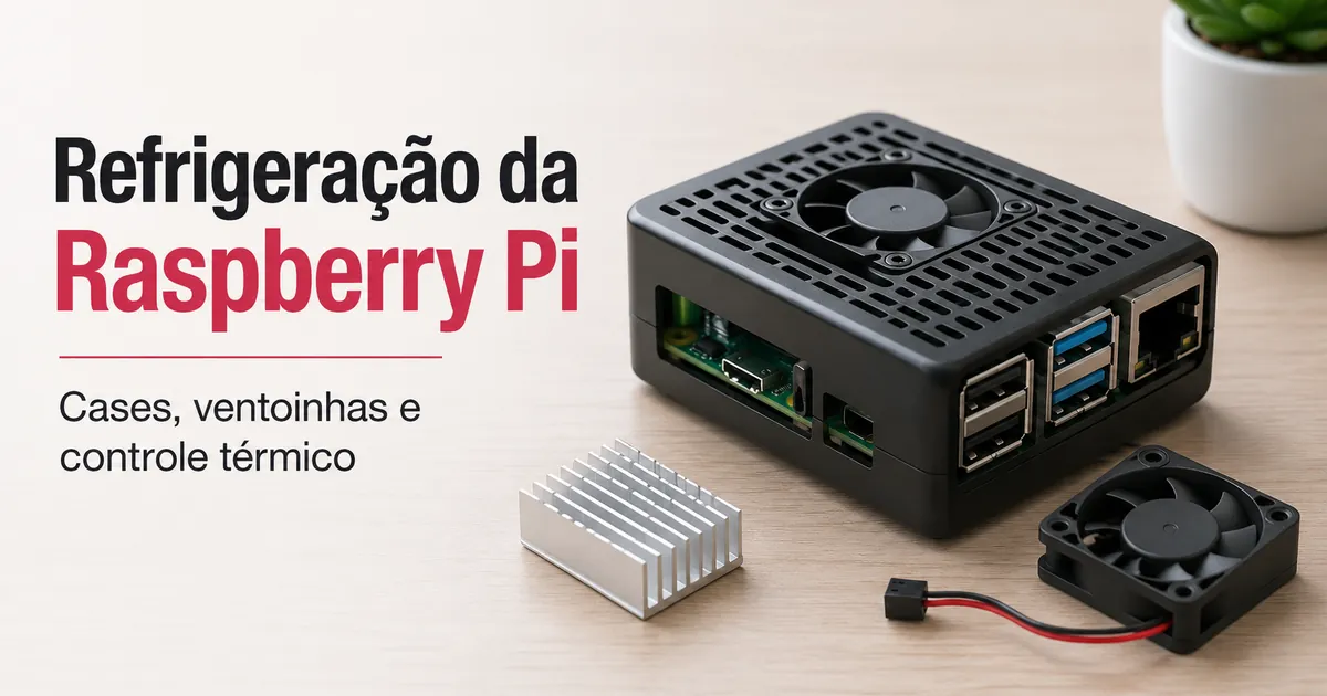 Sistema de refrigeração para Raspberry Pi com case, ventoinha e dissipador