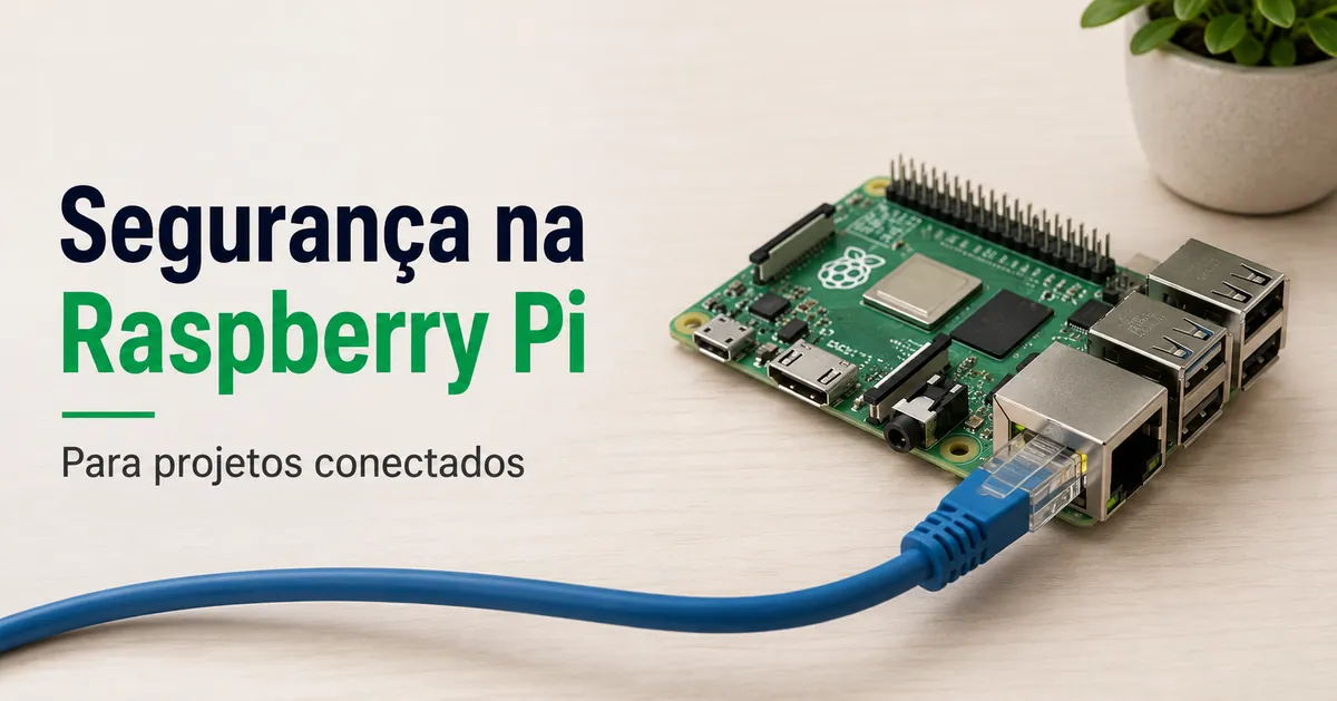 Raspberry Pi conectada a um cabo de rede para configuração segura de projeto conectado