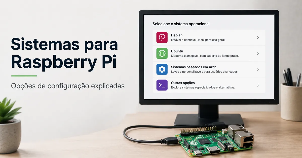 Tela de desktop da Raspberry Pi mostrando opções de configuração do sistema operacional