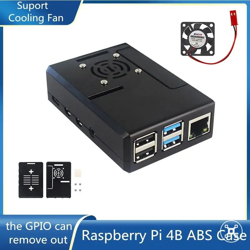 Çıkarılabilir GPIO kapağı ve fanlı Raspberry Pi 4 ABS kasa
