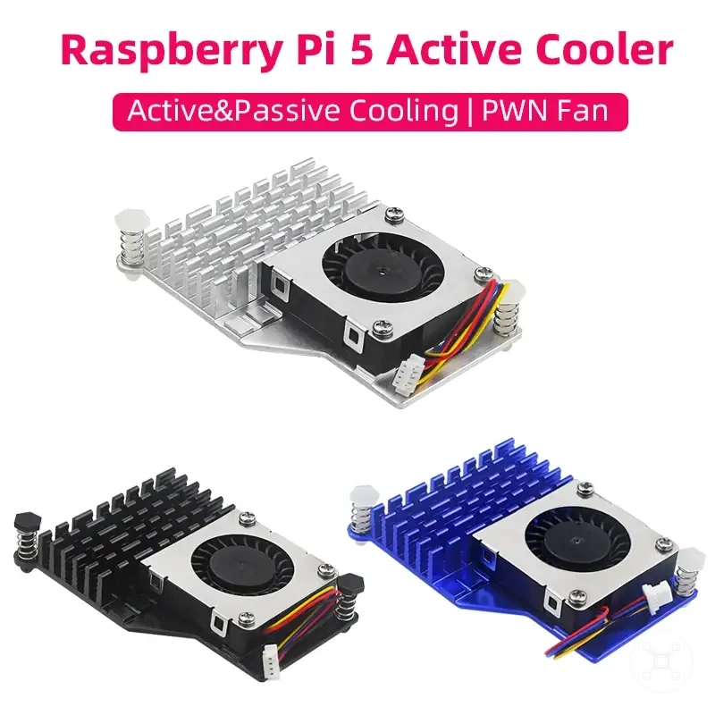 Alüminyum soğutucu ve PWM fanlı Raspberry Pi 5 aktif soğutucu