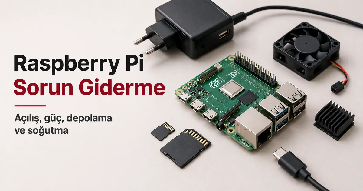 Güç, depolama ve soğutma parçalarıyla Raspberry Pi sorun giderme kurulumu