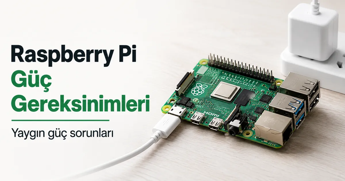 Kablosu ve konektörü görünen USB güç kaynağıyla çalışan Raspberry Pi