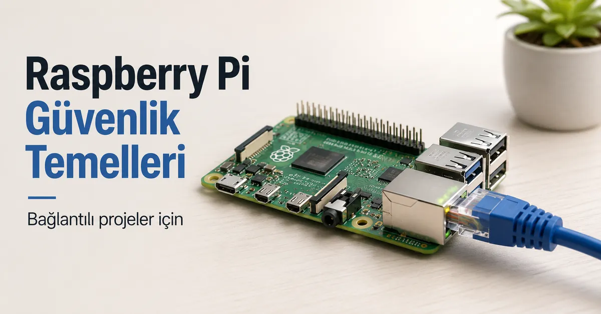 Güvenli bağlantılı proje kurulumu için ağ kablosuna bağlı Raspberry Pi
