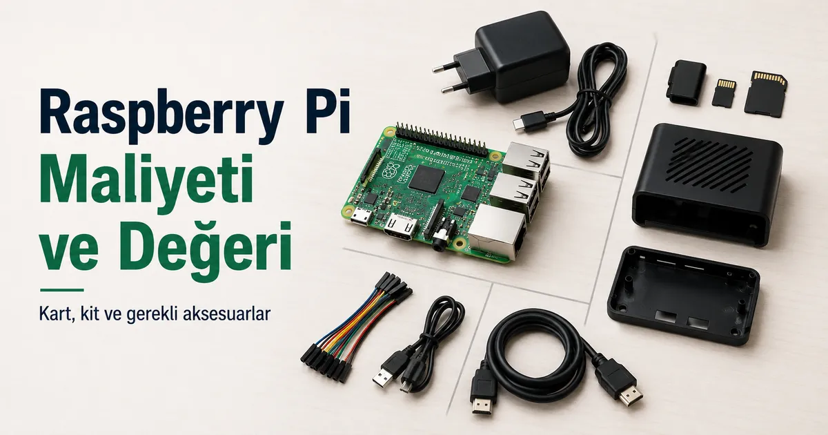 Toplam kurulum maliyetini hesaplamak için kullanılan temel aksesuarlarla Raspberry Pi kartı