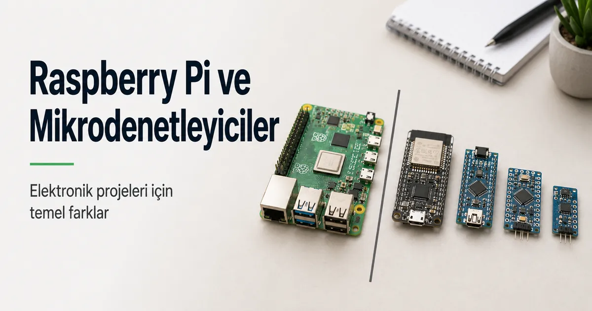 Elektronik projeleri için daha küçük mikrodenetleyici kartlarıyla karşılaştırılan Raspberry Pi kartı