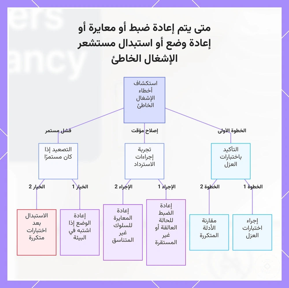 متى يتم إعادة ضبط أو معايرة أو إعادة وضع أو استبدال مستشعر الإشغال الخاطئ