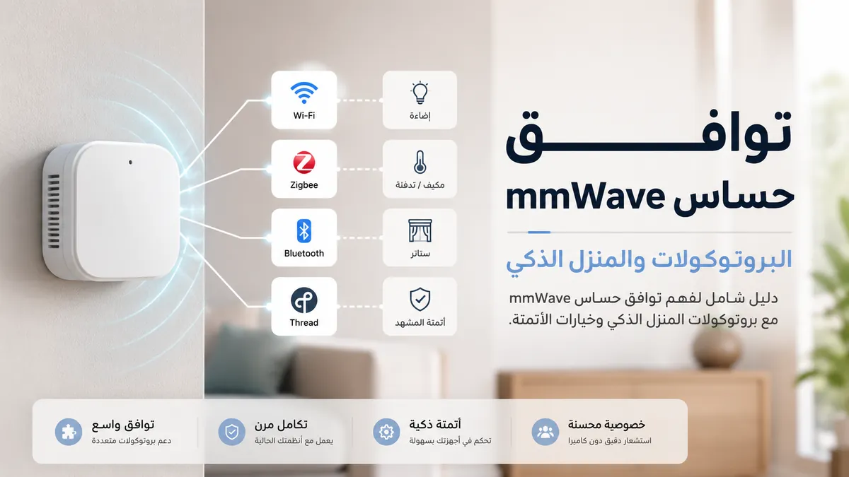 حساس وجود mmWave متصل بأيقونات بروتوكولات المنزل الذكي وعناصر التحكم في الأتمتة