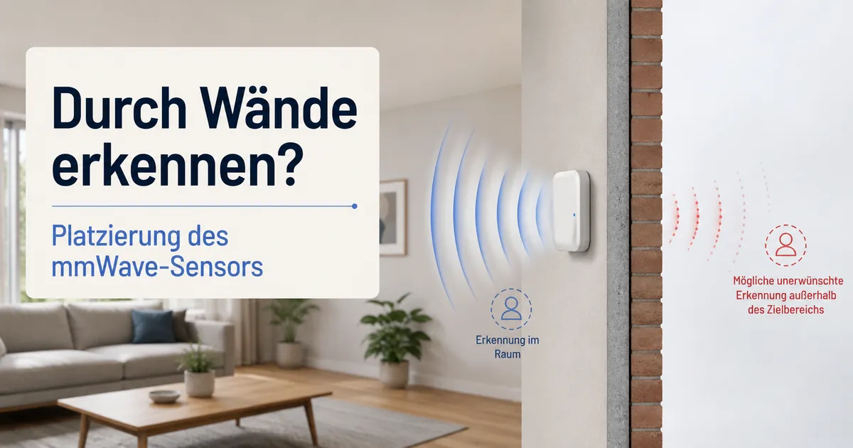 mmWave-Präsenzsensor nahe einer Innenwand mit möglicher unbeabsichtigter Erkennung außerhalb des Raums