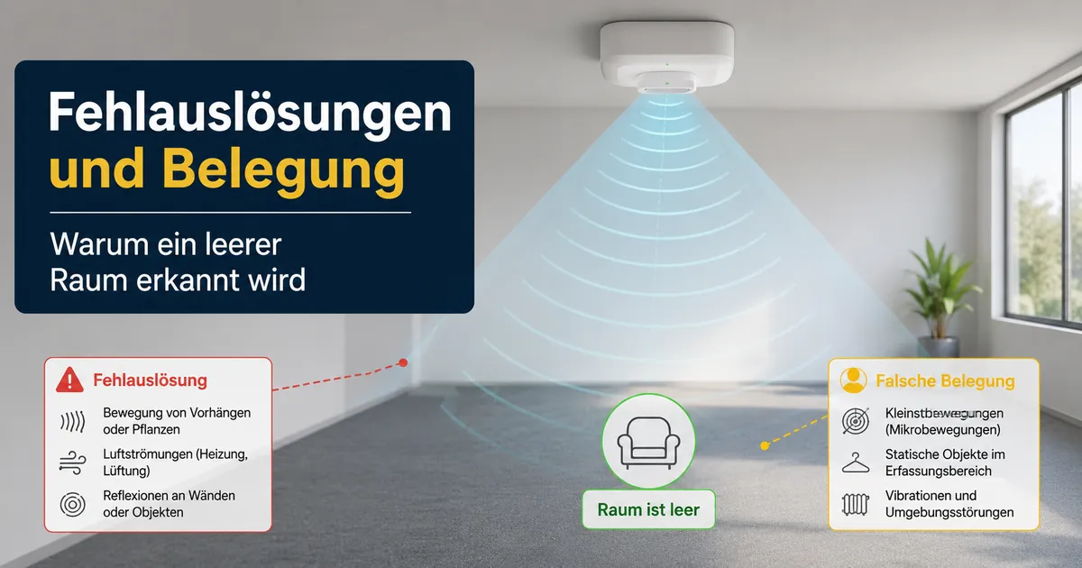 mmWave-Präsenzsensor erkennt einen leeren Raum mit Hinweisen auf Fehlauslösung und falsche Belegung