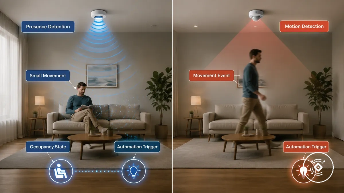 Comparison of presence detection and basic motion detection in a room