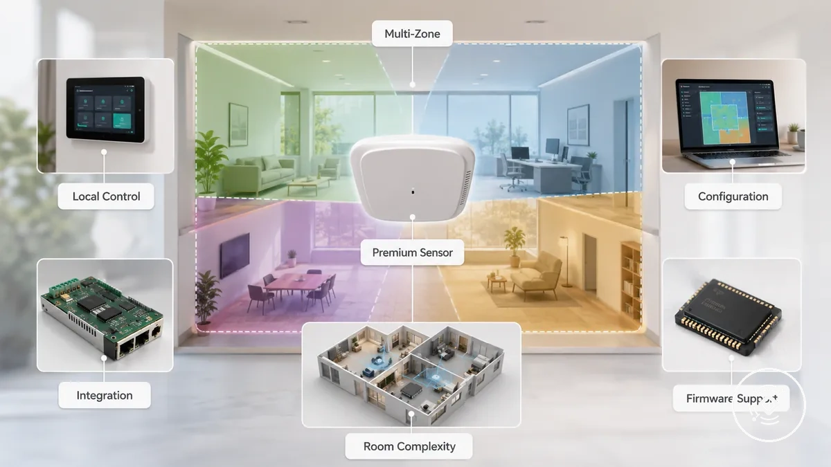 Comparison of premium multi-zone and platform-ready sensor capabilities for complex room automation