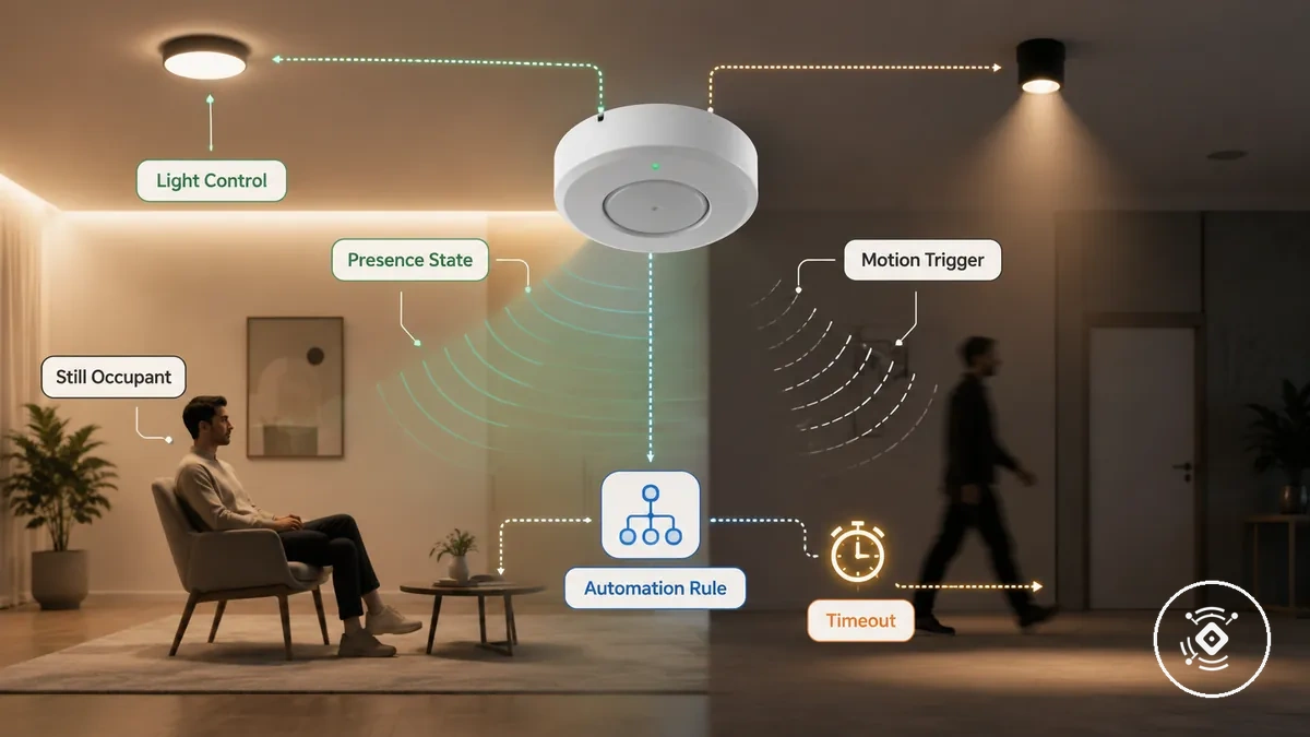 Comparison of mmWave presence sensing and motion-triggered lighting control