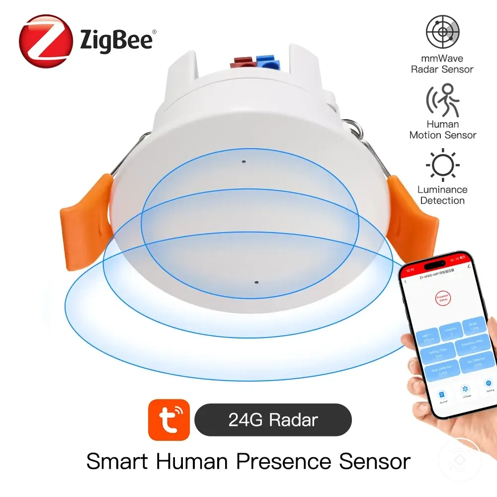 Sensor Zigbee mmWave 24G de presencia para techo con detección de luminancia y distancia